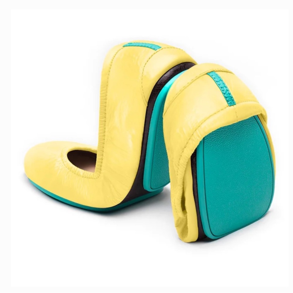 Tieks Yellow Flats with Green Soles - Picture 2 of 14